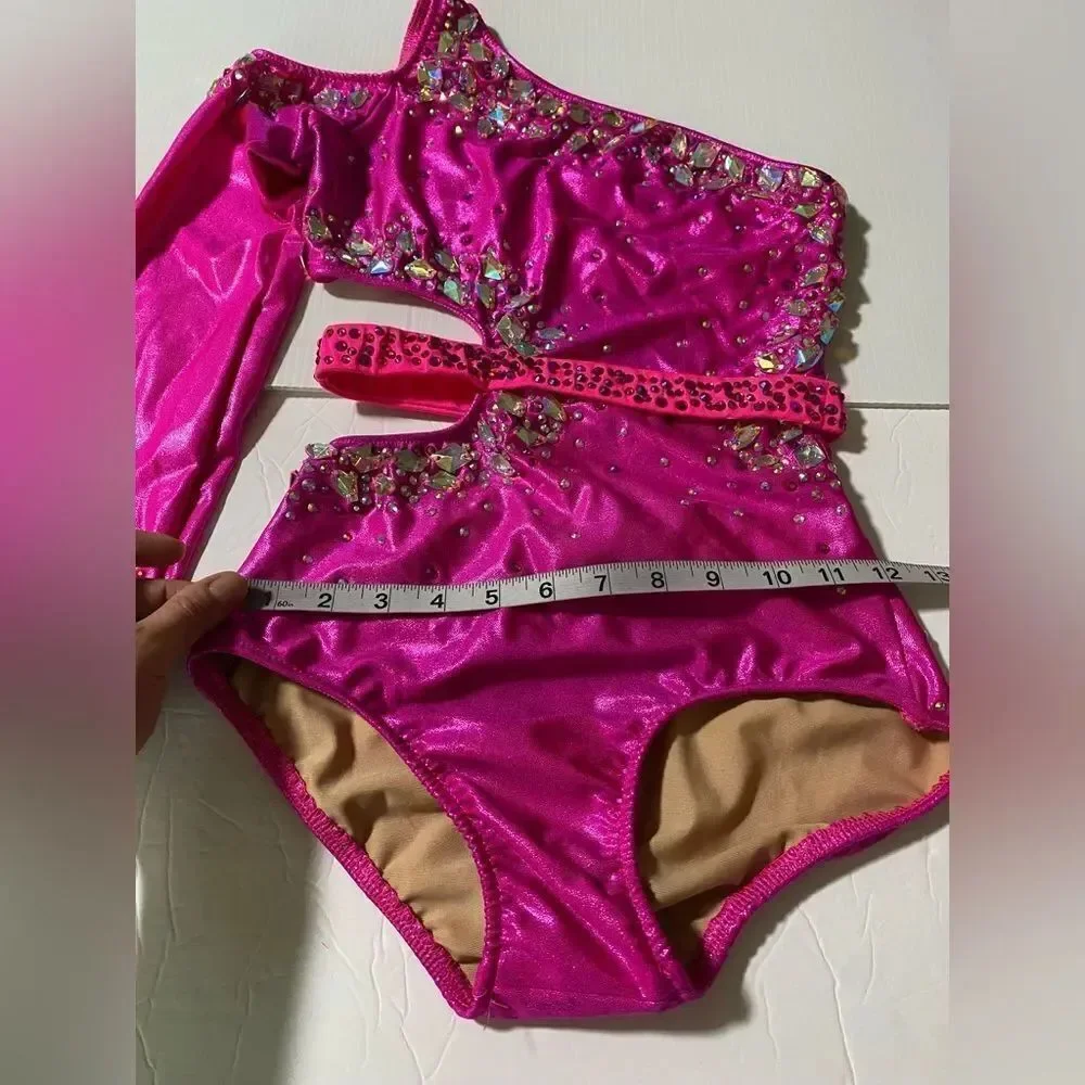 Glamour solo dance costume hot pink sassy contemporary jazz bling SA-Small adult
